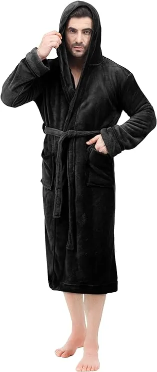 NY Threads Men's Hooded Fleece Bathrobe Plush Long Spa Robe