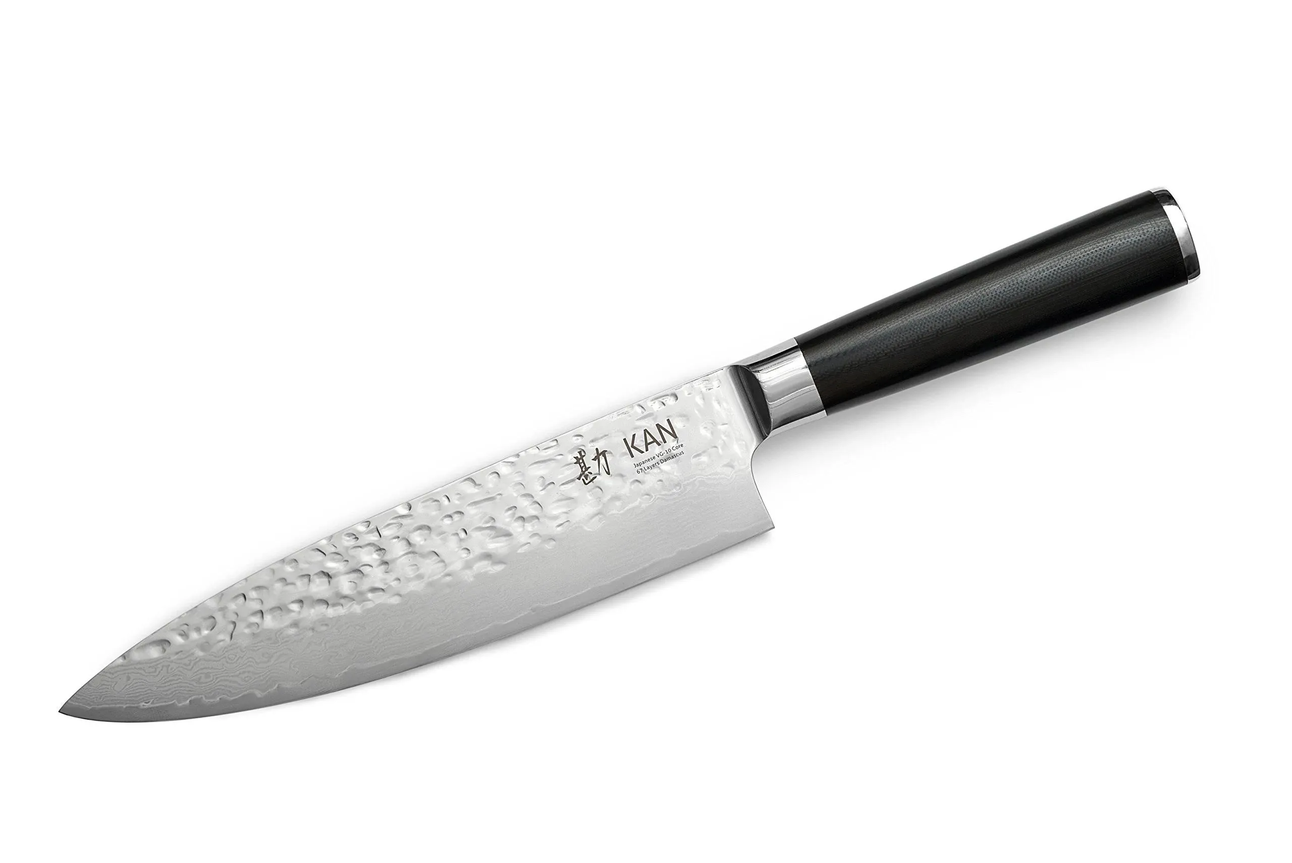 KAN Core Professional Chef Knife 8-inch VG-10 67 layers Damascus Ambidextrous (Non-Hammered Japanese VG-10 Blade, Ebony Handle)