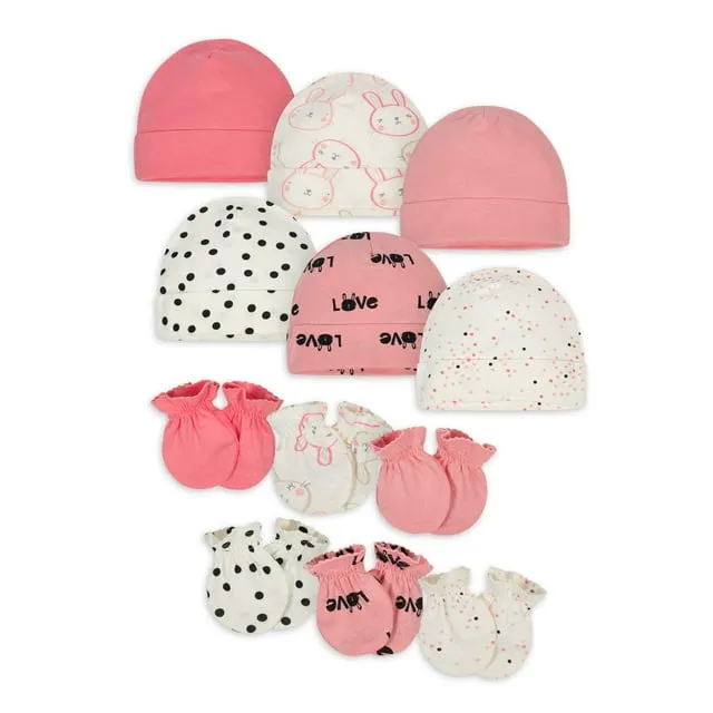 Onesies Brand Baby Girl Cap and Mitten Set