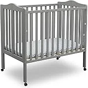 Delta Children Folding Portable Mini Baby Crib with 1.5-inch Mattress - Greenguard Gold Certified, Grey