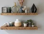 Urban Legacy Reclaimed Barnwood Planks | Floating Shelves for Wall w/Flush Mount Shelf Bracket Set Included | Set of 2 (Natural, 40"x7"x 2")