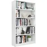 5-Shelf Wood Bookcase Freestanding Display Bookshelf for Home Office School (White,11.6" Depth*33" Width*59.8" Height)