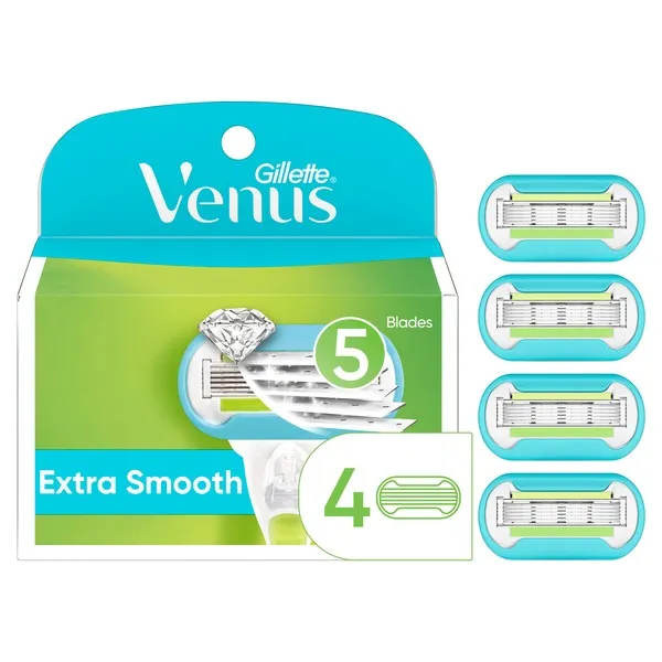 Gillette Venus Extra Smooth 5-Blade Razor Blade Refills, 4 Count