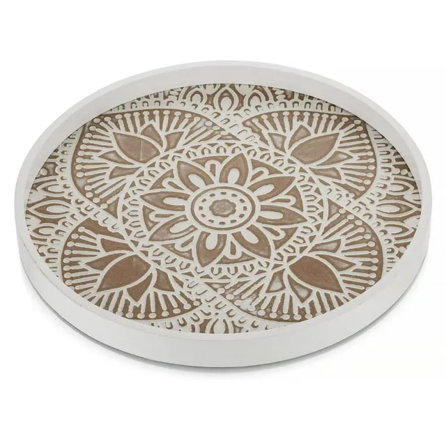 Hanobe Round Wood Decorative Coffee Table Tray