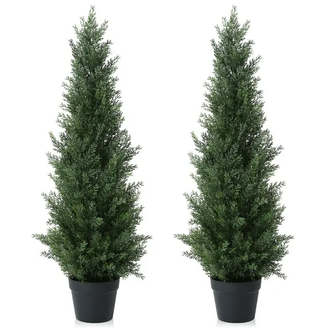 Dr.planzen Artificial Cedar Tree 5 ft Artificial Cedar Topiary Trees for Outdoors Potted Fake Cypress Trees Faux Evergreen Plants for Home Porch Decor Set of 2