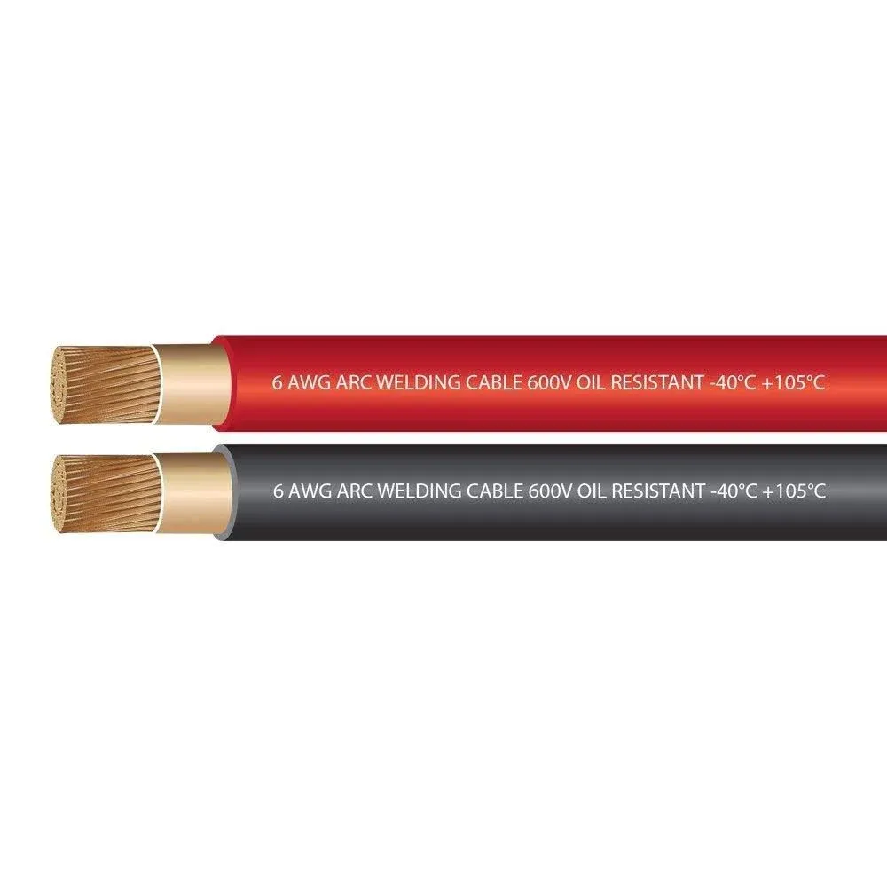 6 Gauge Premium Extra Flexible Welding Cable 600 Volt Combo Pack - Black+Red - 15 ...