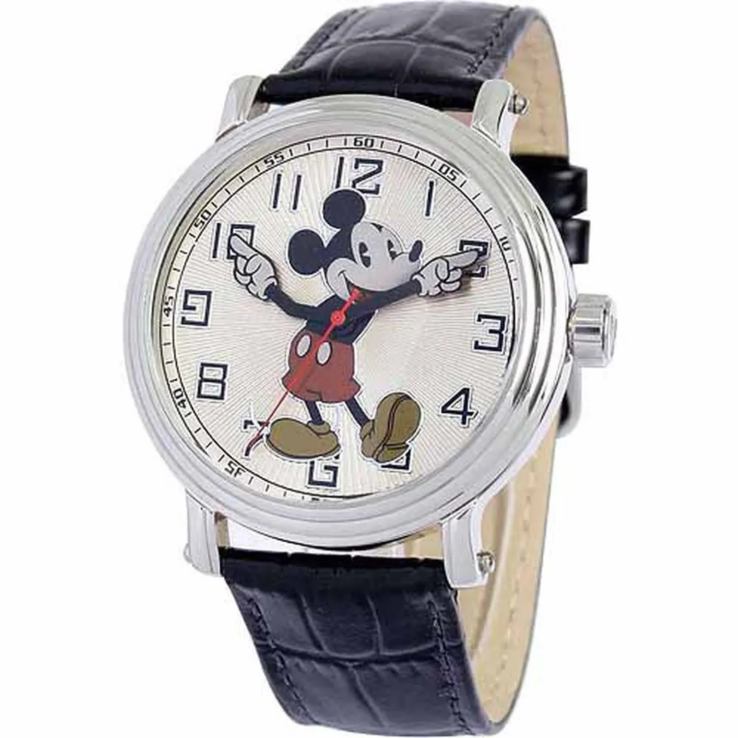 Disney Adult Size Black Lthr w/Moving Arms Mickey Mouse Watch