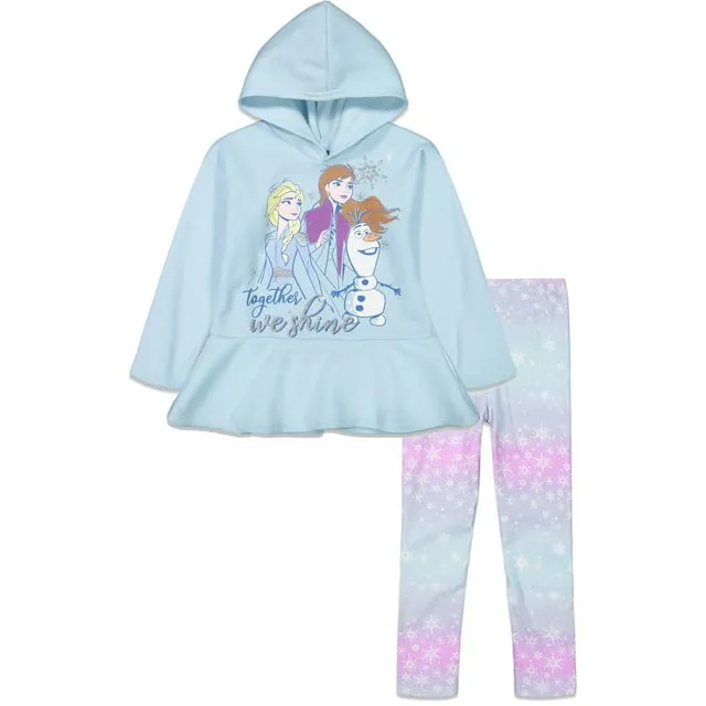 Disney Frozen Elsa Princess Anna Olaf Toddler Cosplay Hoodie and Kids Leggings Outfit Set to Big