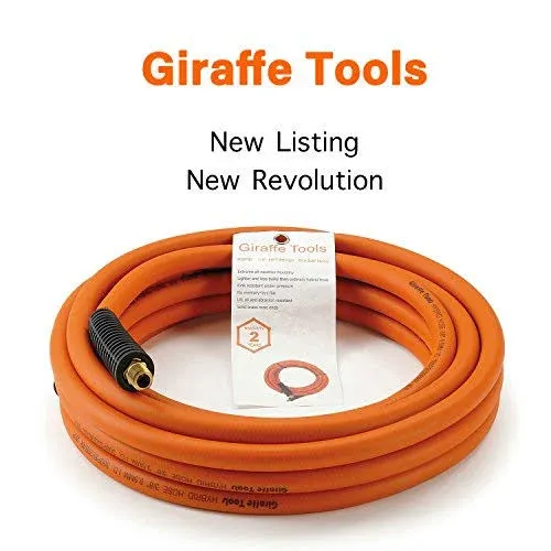 Giraffe Tools Rubber Air Hose, 3/8 inch x 50 ft, 1/4 in. MNPT Fittings, 300 PSI Heavy Duty, Lightweight Air Compressor Hose