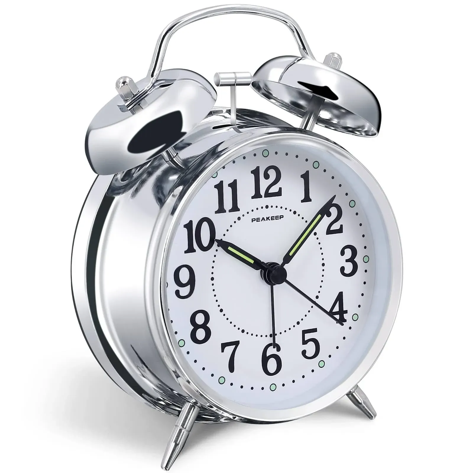 4 inches Twin Bell Loud Alarm Clock for Heavy Sleepers (Chrome Finish)