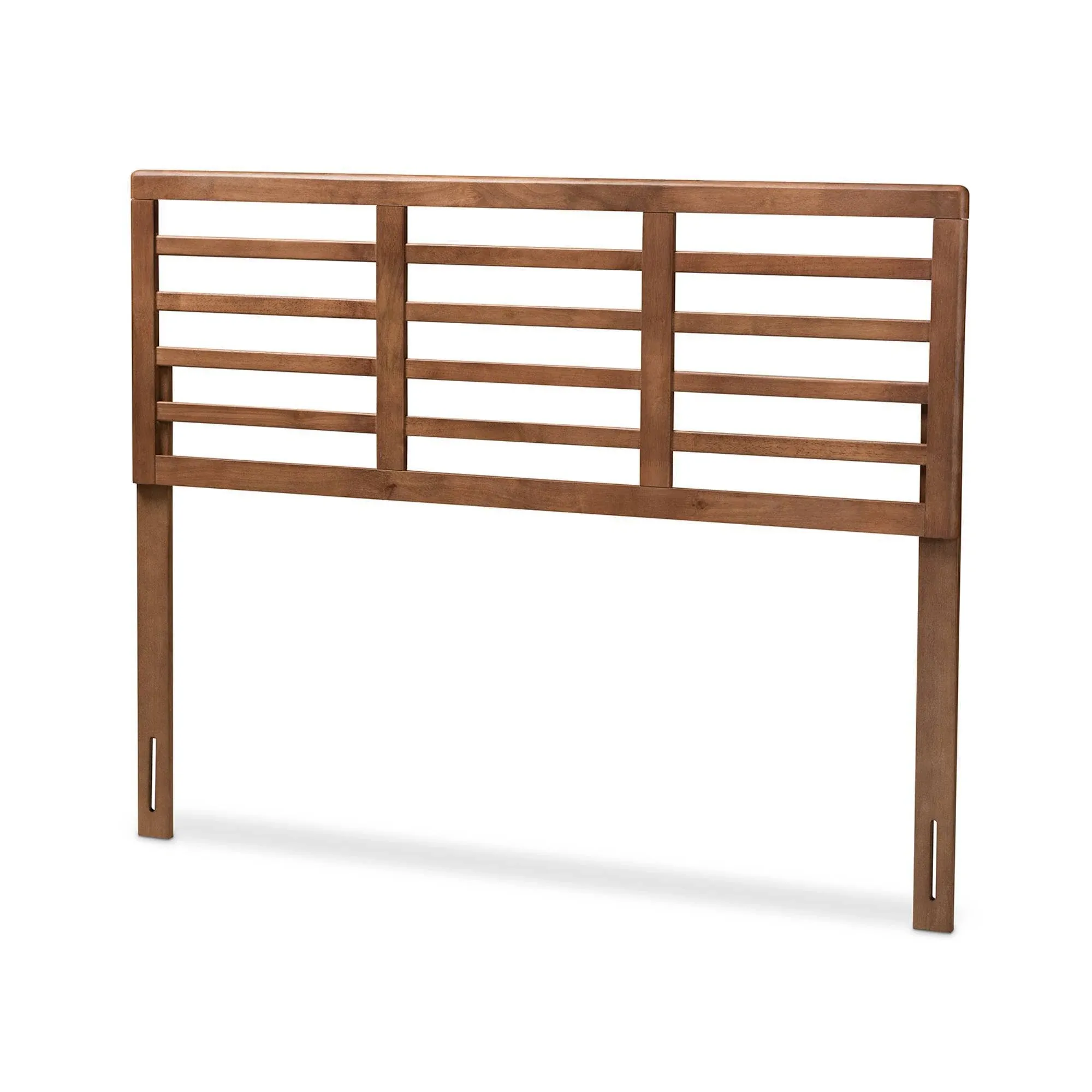 Baxton Studio Salome Mid-Century Modern Walnut Brown Finished Wood Size Open Slat Headboard