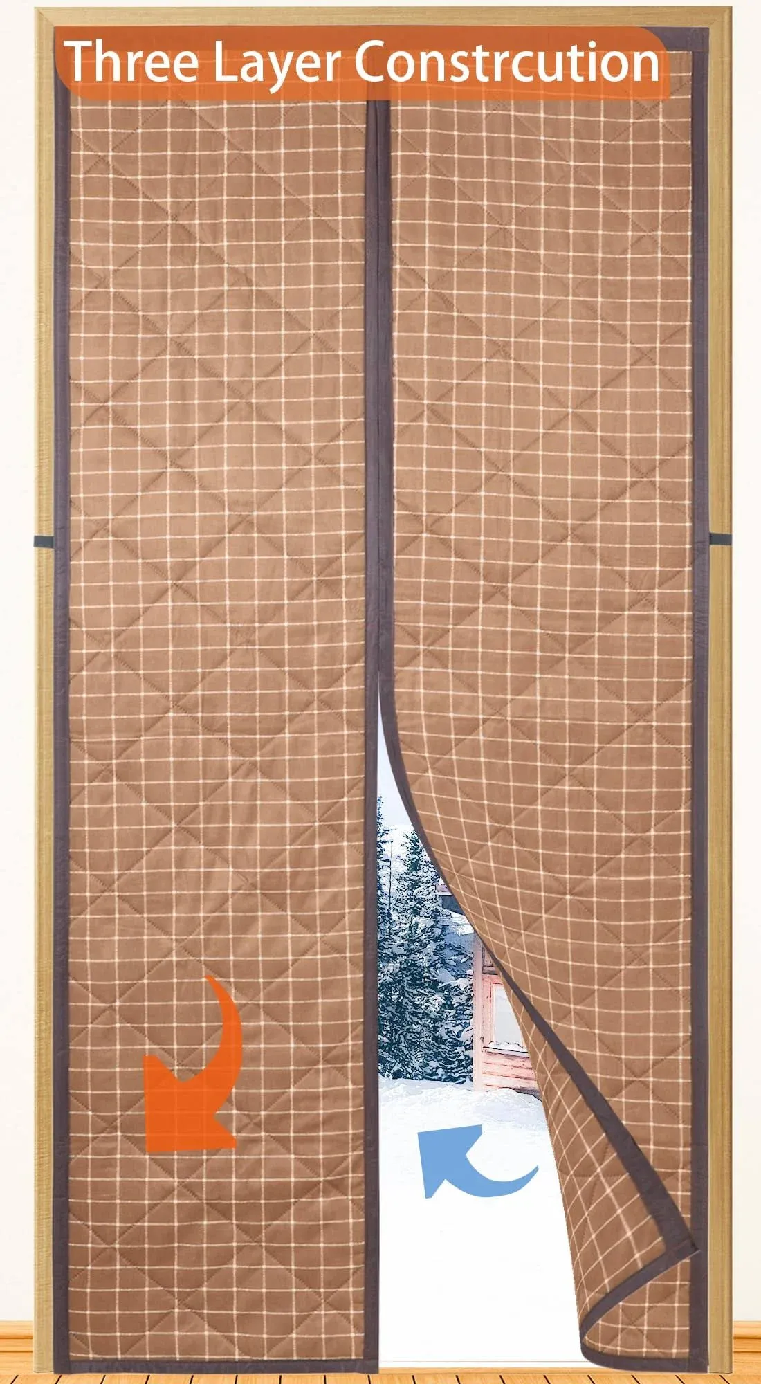 Magnetic Thermal Insulated Door Curtain for Winter,Three Layer Construction for Better Insulation,Thicken Polyester Fiberfill &Weatherproof Oxford Cloth,Temporary Door Window Insulation Cover Curtain