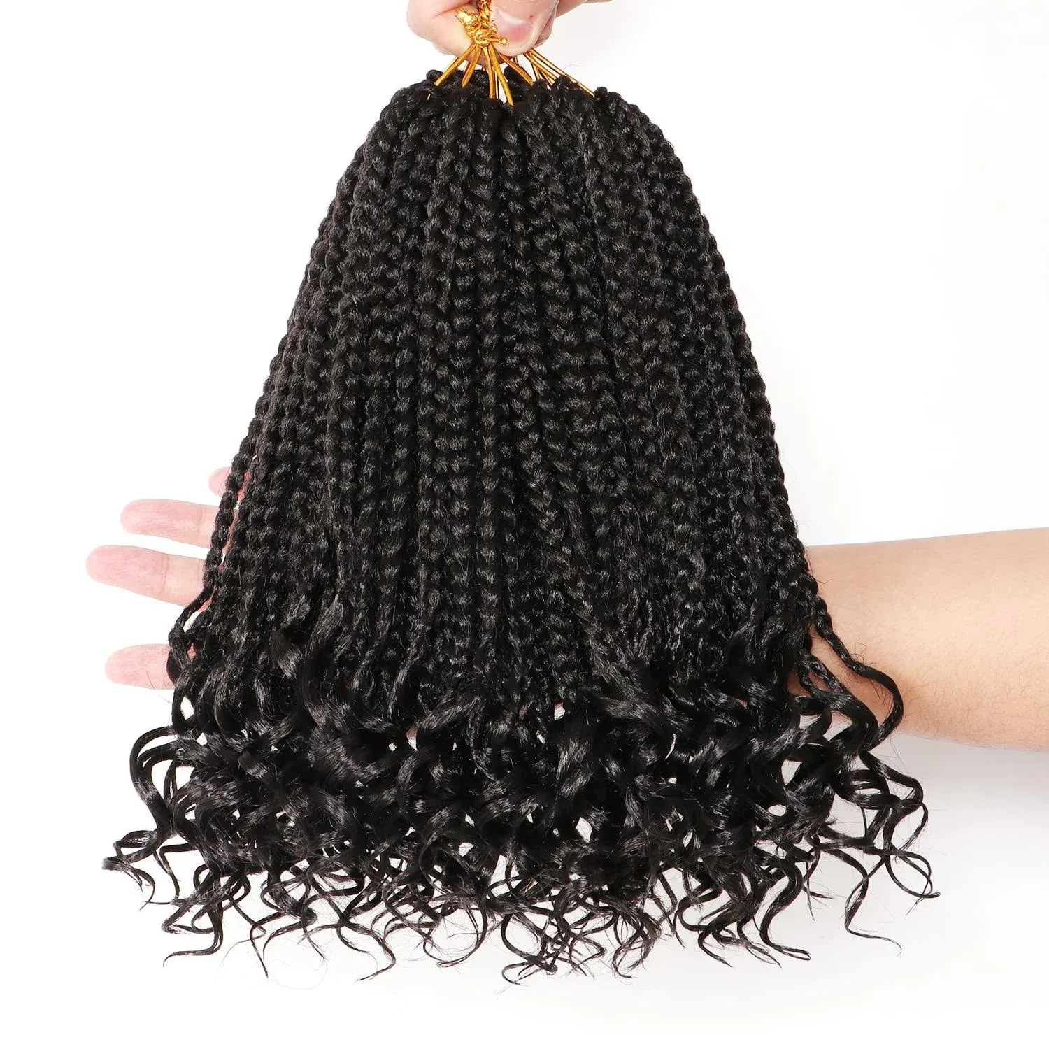 URNice 7 Packs 10 inch Crochet Box Braids Hair with Curly Ends Prelooped Goddess ...