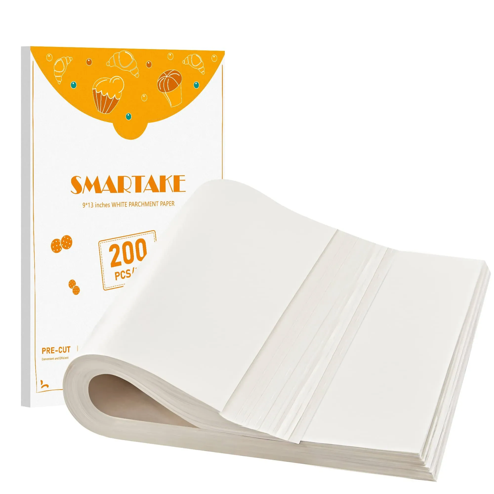 SMARTAKE 200 Pcs Parchment Paper Baking Sheets, 9x13 Inches Non-Stick Precut Bak