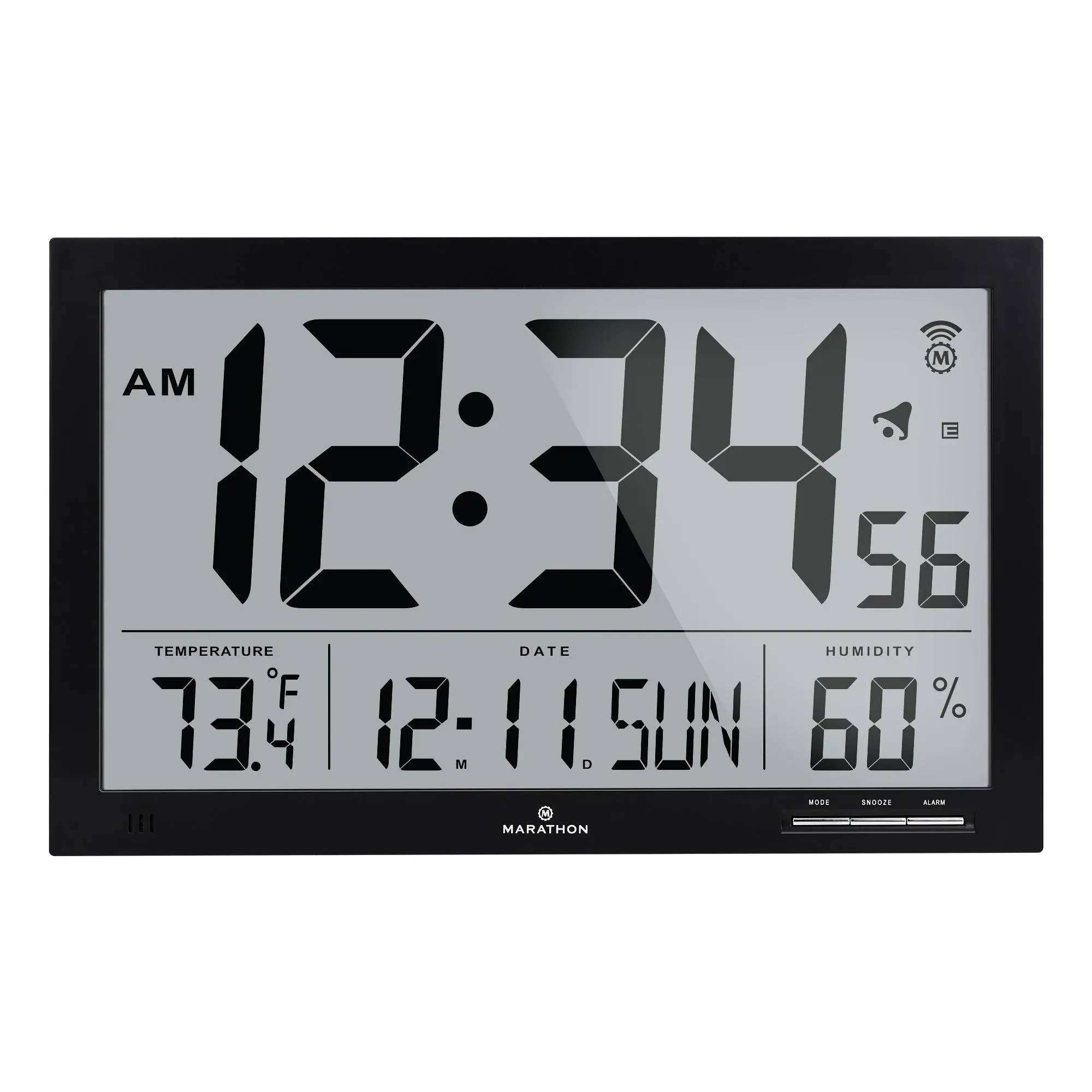 Marathon Slim Jumbo Atomic Wall Clock, Black - Large 15-Inch Display, AM/PM or 2