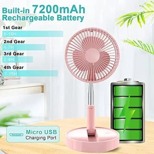 Fan Collapsible Fan for Traveling Portable Foldaway Fan Rechargeable Portable Folding Travel Fans Portable Pedestal Standing Fan Foldable Travel with 7200Mah Battery for Bedroom Home Office