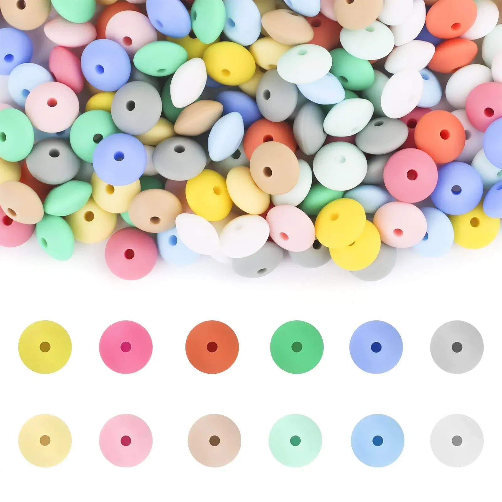 120Pcs Silicone Abacus Beads Bulk - 12mm Shaped Beads, MIX 