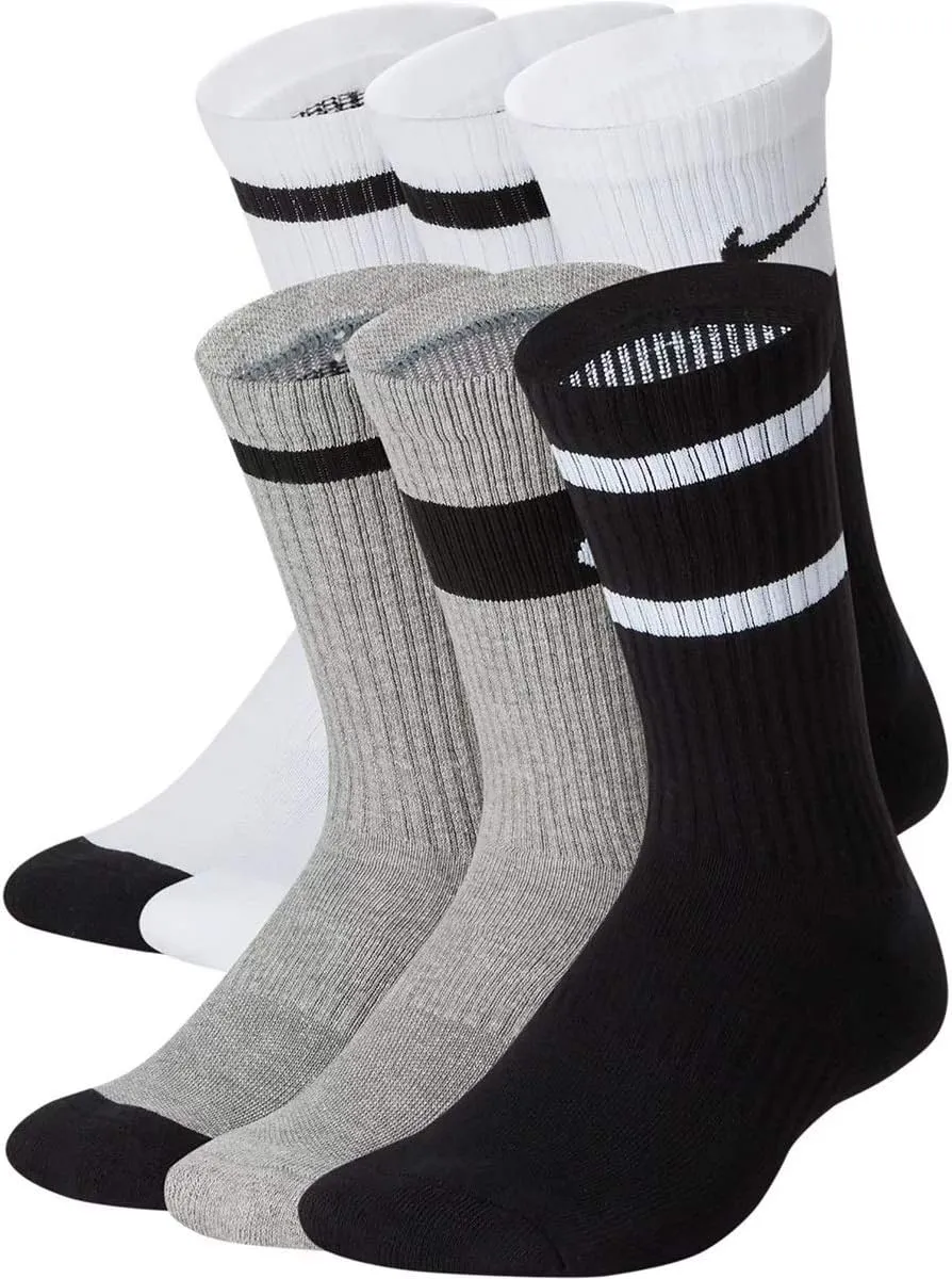 Nike Kid`s Everyday Cushioned Crew Socks 6 Pack (Multi-Color(CK7302-901)/Black