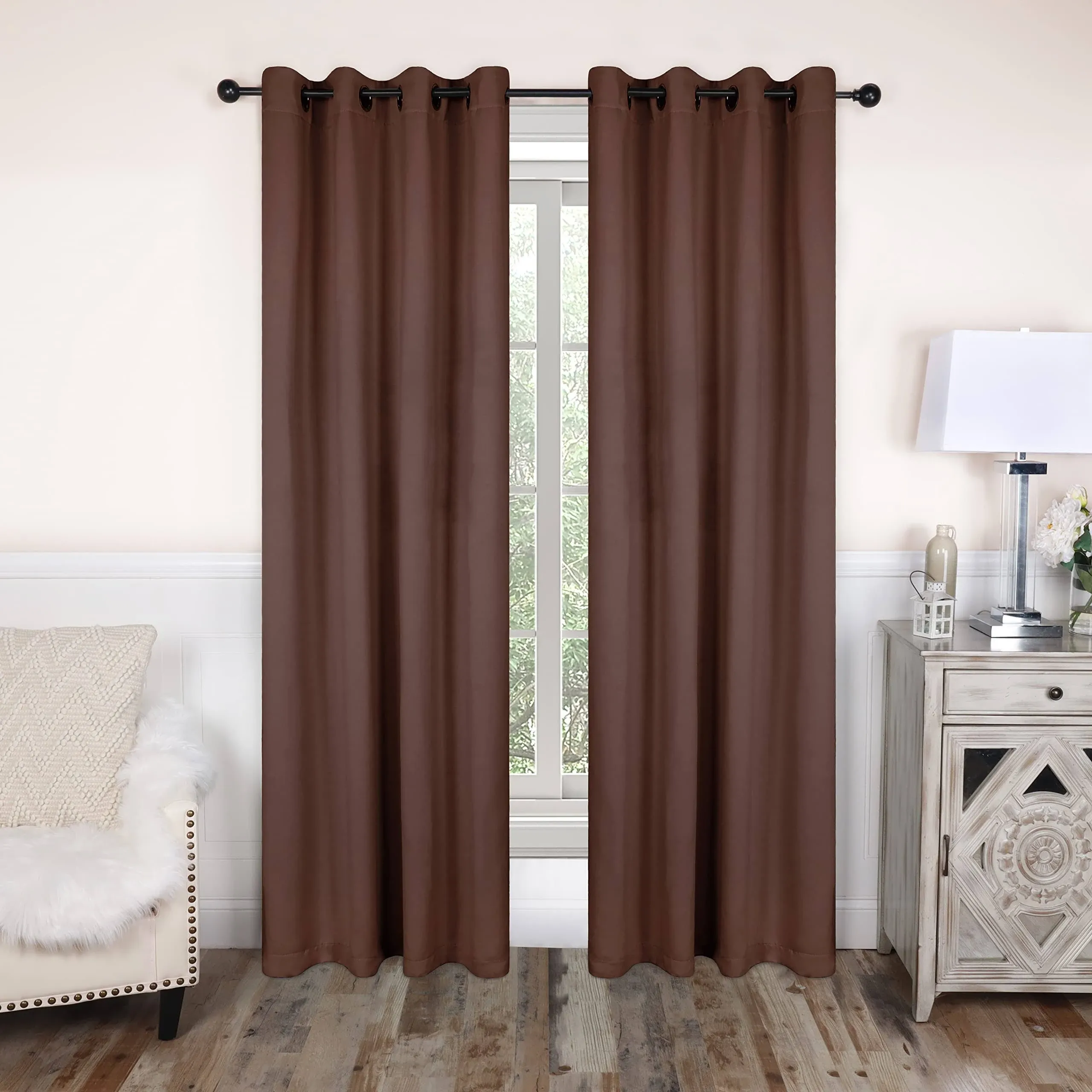 Superior Solid Blackout Curtain Set of 4, 52 inch x 63 inch, Cappuccino