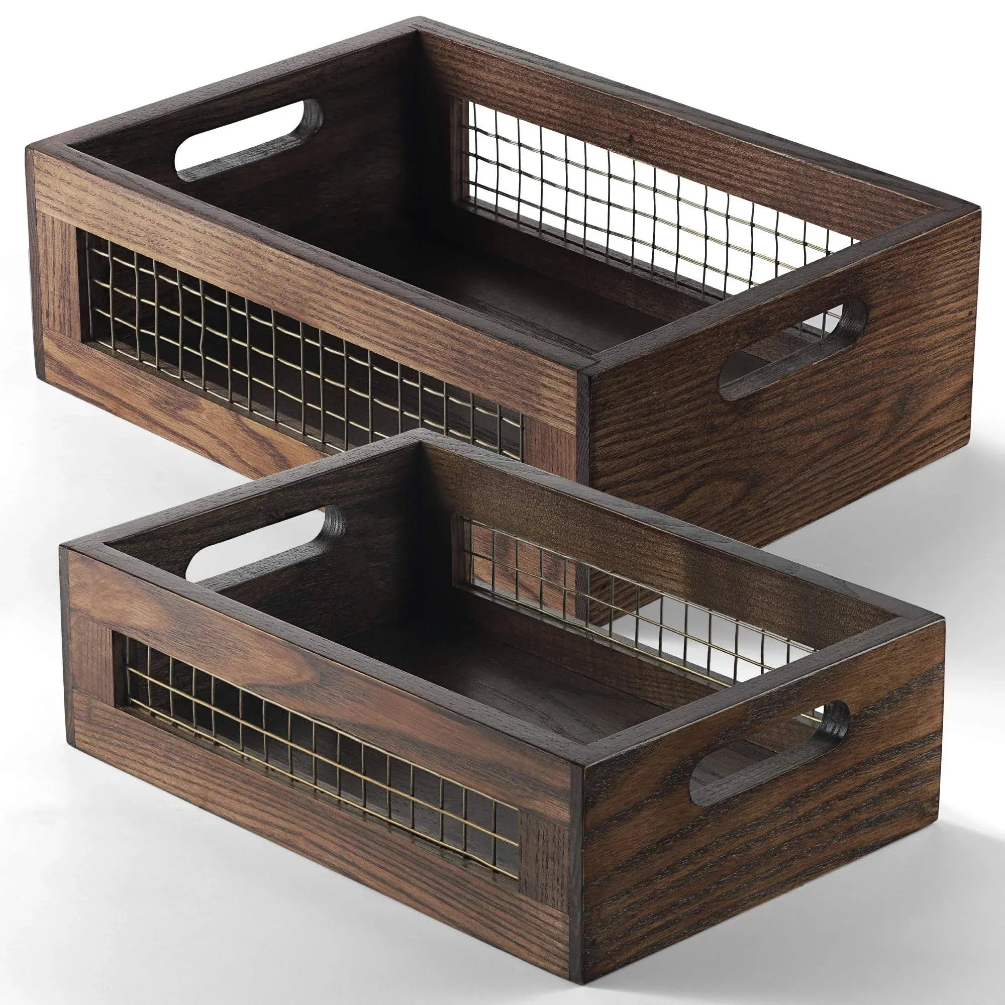 NAGAWOOD Wooden Countertop Baskets (Set of 2)