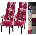 Chair Covers for Dining Room Set of 4, Printed Stretch Spandex Dining Chair Covers, Washable Removable Parsons Chair Slipcovers Protector for Dining Room, Kitchen, Hotel (4PCS, Flower)