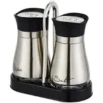 Salt and Pepper Shakers Set, Stainless Steel with Glass Bottle for Table, RV, Camp, BBQ, Set of 2, Sliver