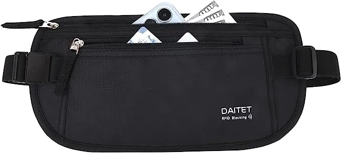 DAITET Money Belt - Passport Holder Secure Travel Wallet with RFID Blocking, ...