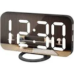 Wulawindy Digital Alarm Clock, Large LED Display, with USB Charger, Snooze Function Dim Mode Wall Hanging Beside Desk Clock for Bedroom Black Room