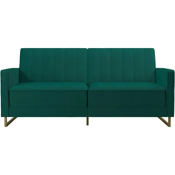 Dorel Novogratz Skylar Coil Futon Modern Sofa Bed and Couch in Green Velvet