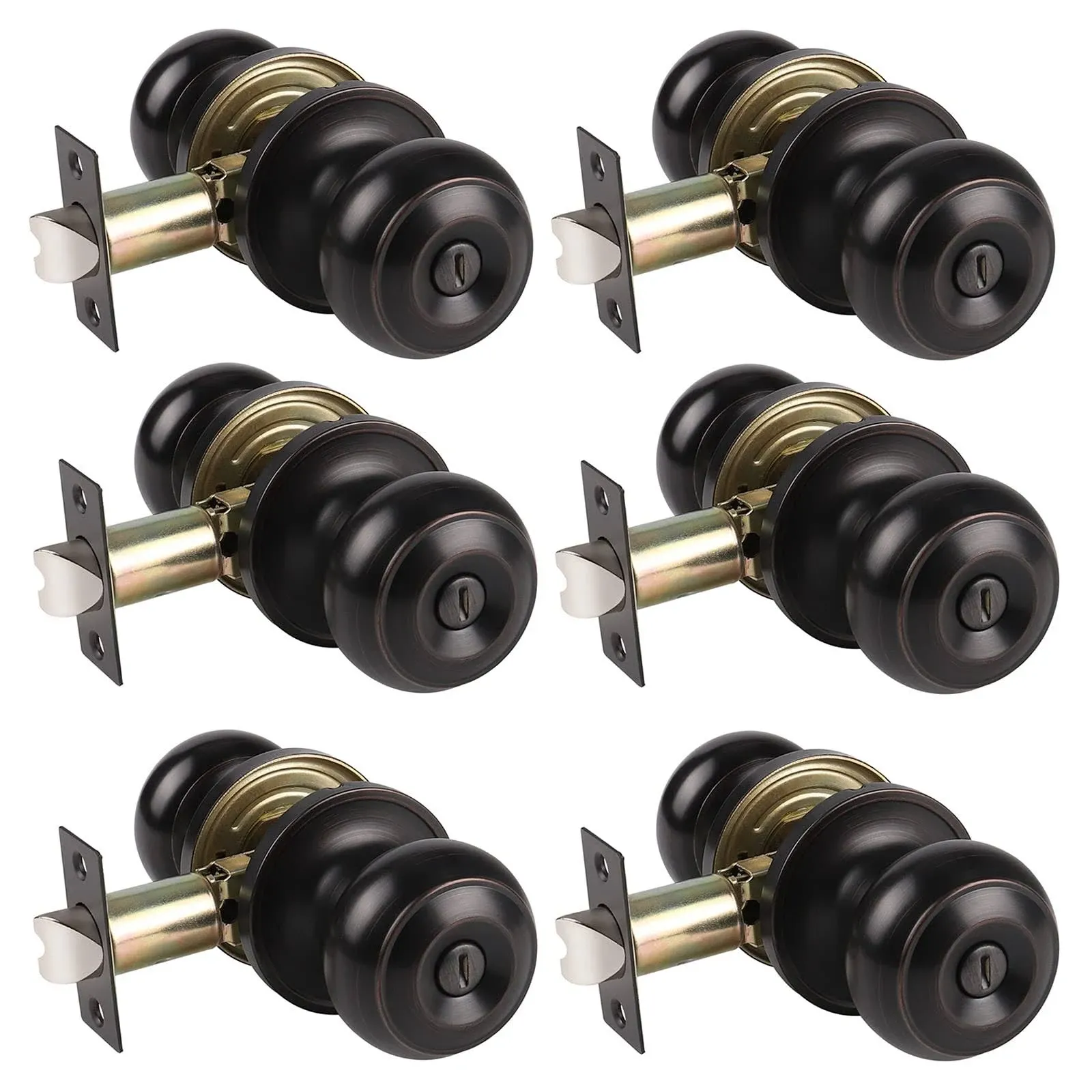  Keyless Privacy Handles Flat Ball Door Knobs in Oil 6 Pack Oil-Rubbed Bronze