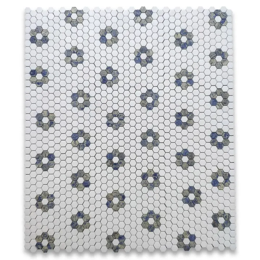 StoneCenterOnline Thassos White Marble Hexagon Rosette Mosaic Tile