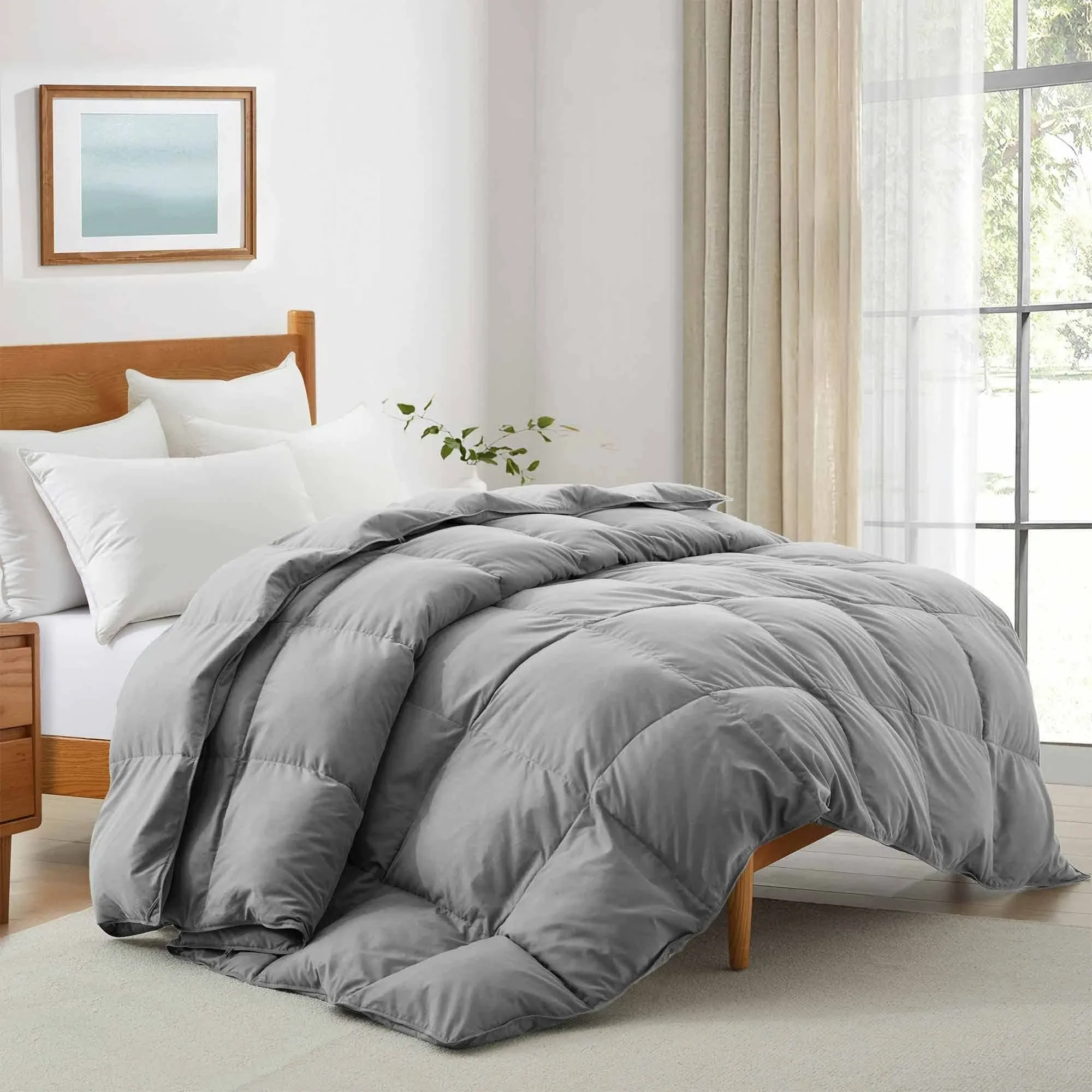 Peace Nest All-Season Medium Warmth White Goose Down Comforter with Premium Fabric Dark Gray King