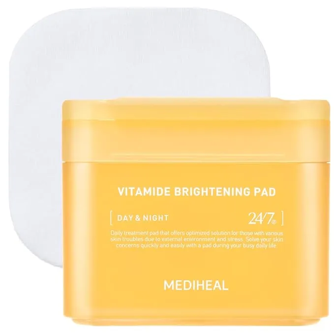 MEDIHEAL Vitamide Brightening Pad - Vegan Face Hypoallergenic Pads with Niacinamide, Sea Buckthorn - Radiance Boosting Pads for Clear, Illuminating Skin 100 Pads