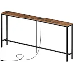 HOOBRO 5.9" Skinny Console Table with Charging Station, 63" Narrow Console Table with Power Outlets, Long and Thin Sofa Table, Slim Entryway Table, Rustic Brown BF165UXG01