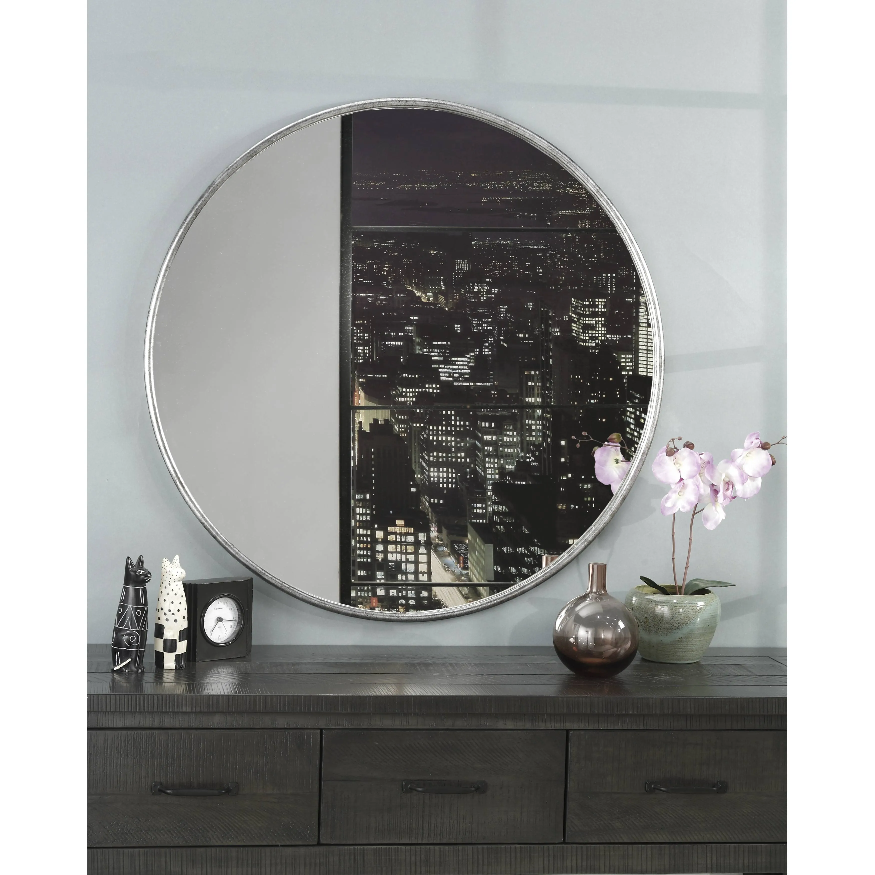 Martin Svensson Home 36" Antique Pewter Framed Round Wall Mirror