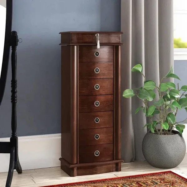 Nora Standing Brown Wood Jewelry Armoire Jewelry Chest - Walnut