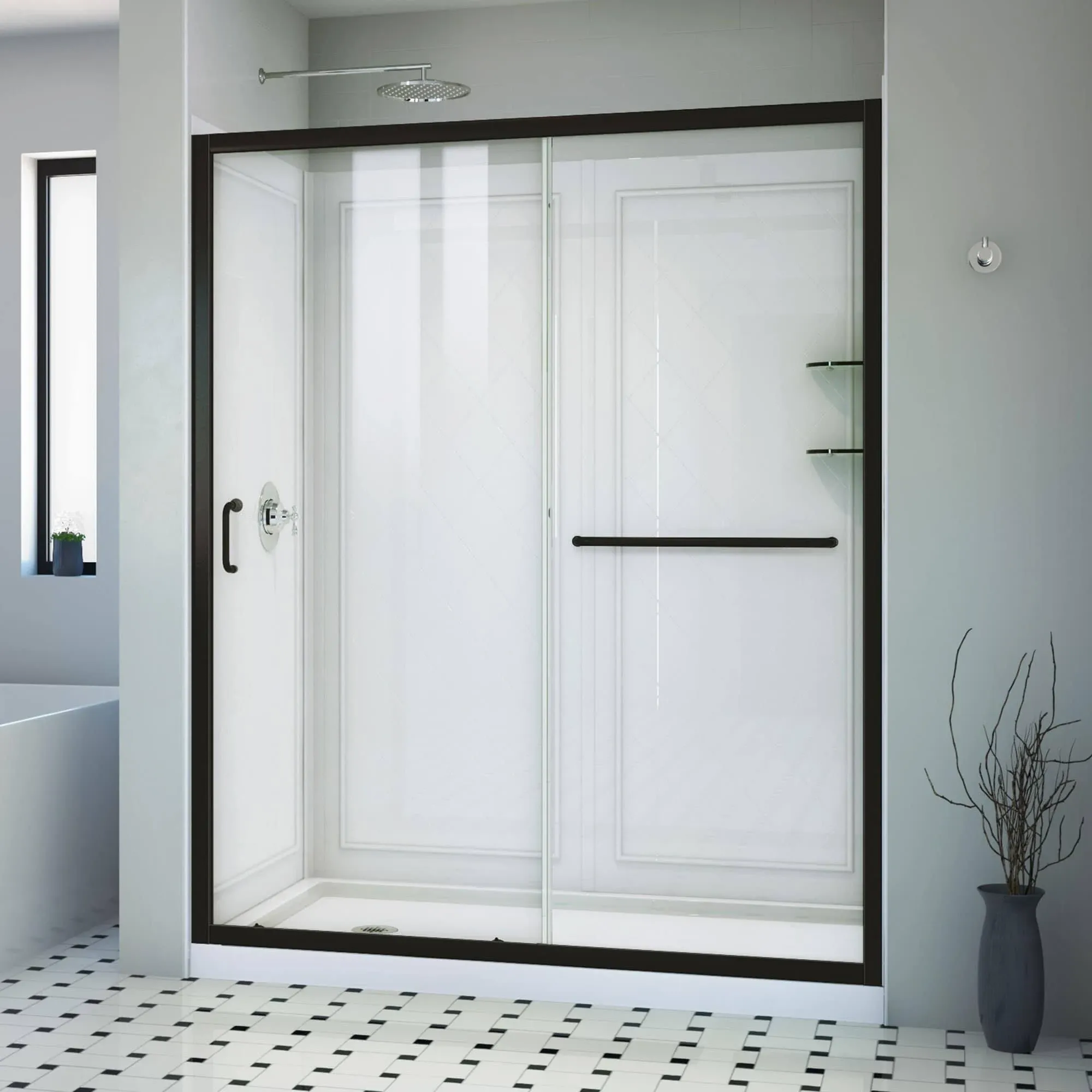 DreamLine Infinity-Z 30"x60" Sliding Black Shower Door with Base & Backwalls - Shower Stalls And Kits - by Kolibri Decor | Houzz