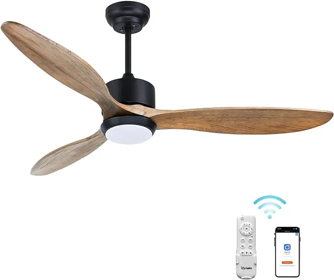 Ovlaim 52 Inch Wood Ceiling Fan, ETL Listed Quiet DC Motor Indoor Outdoor Ceiling Fans with Lights Remote Control, 3 Blade Smart Ceiling Fan for Bedroom Living Room