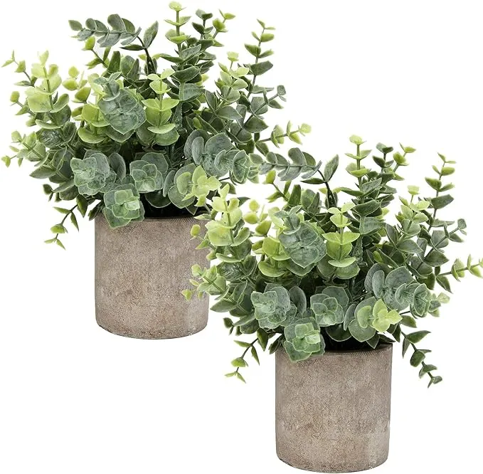 Flojery Mini Potted Plants Artificial Eucalyptus Boxwood Rosemary Faux Herbs Small House Plants 8.3"-9" Tall for Indoor Greenery Tabletop Décor