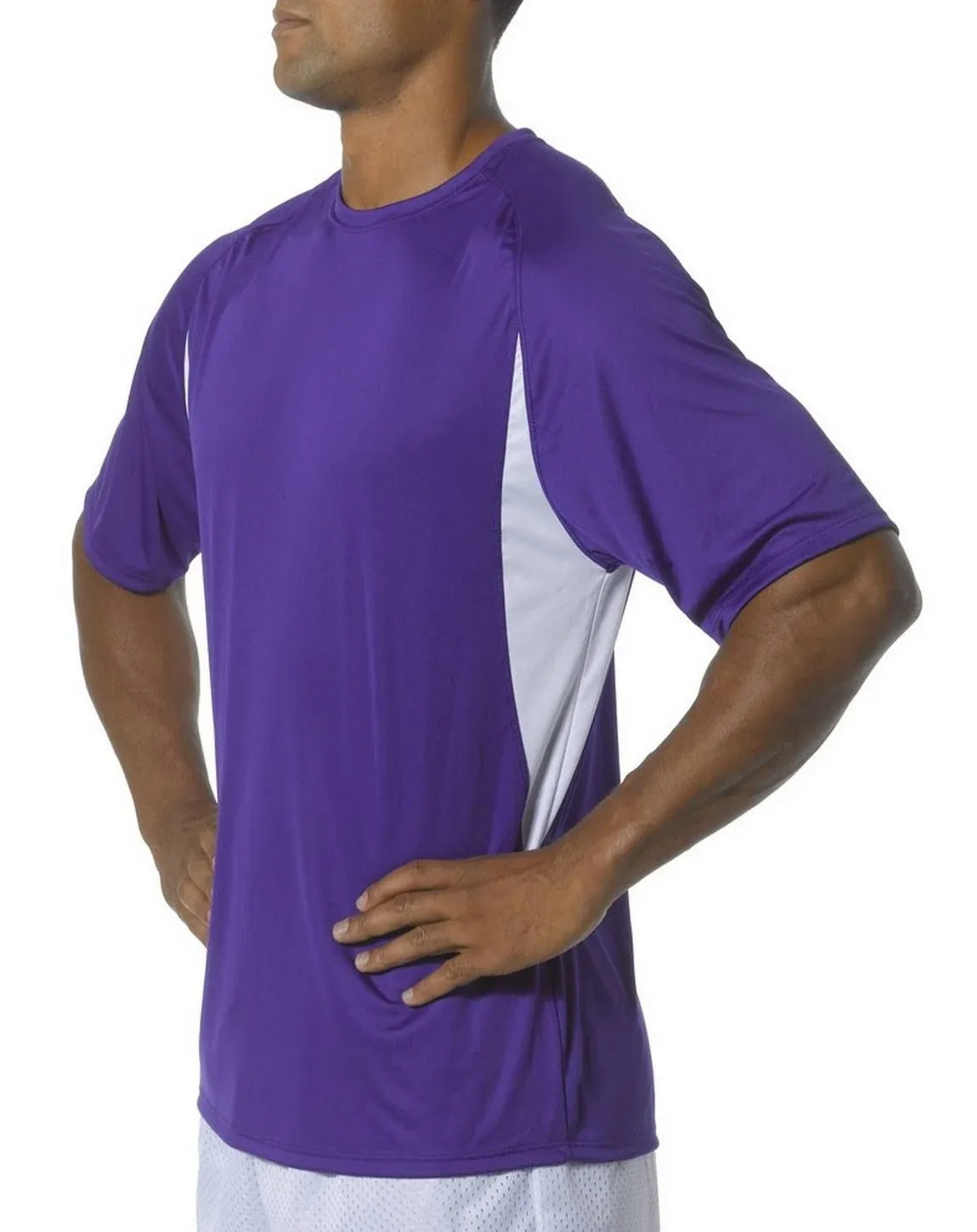 A4 N3181 Men's Cooling Performance Color Blocked T-Shirt - Purple White - L