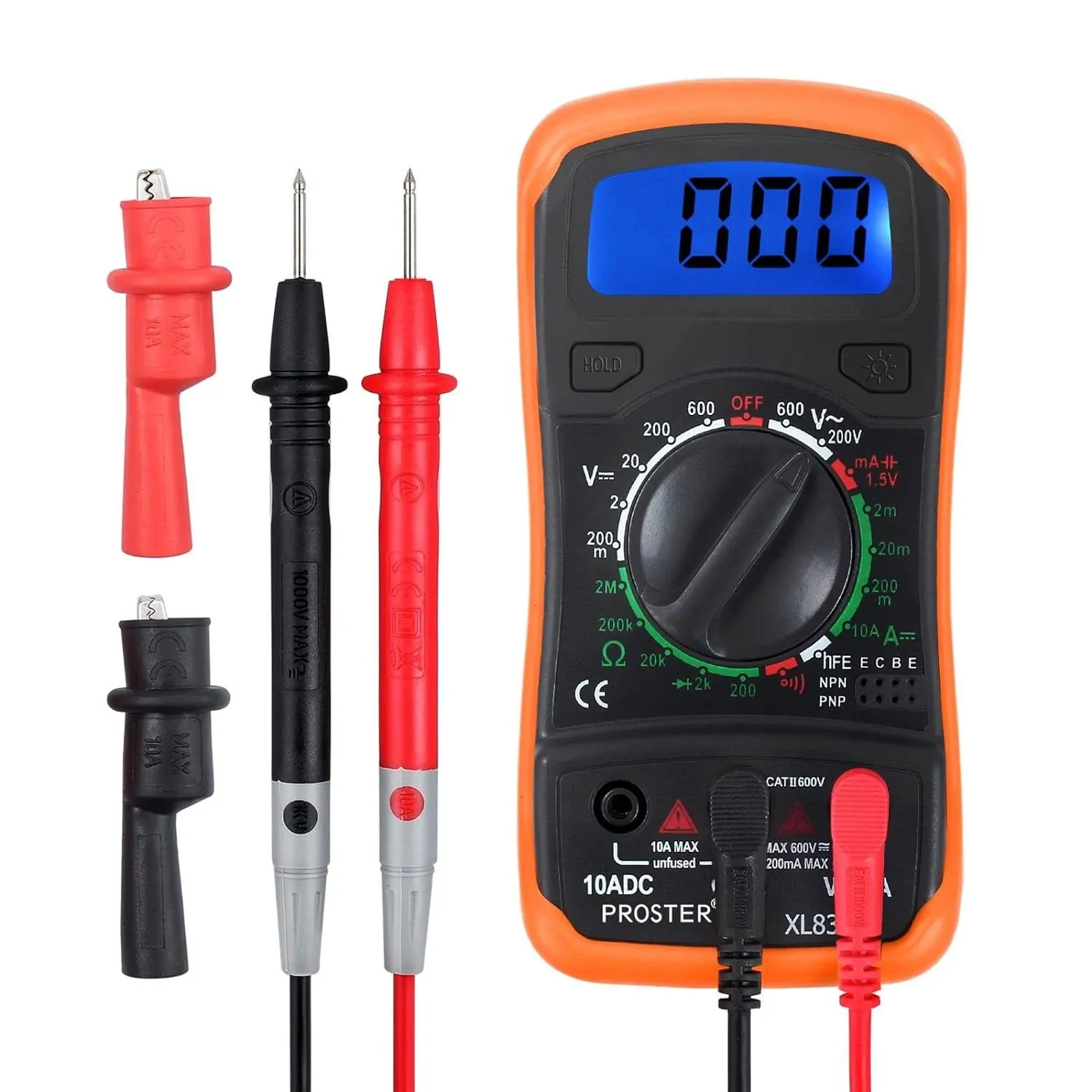 Proster Multimeter 2000Counts LCD Multimeter Tester with Test Leads Alligator Clip Multi Meter for AC DC Voltage DC Current Resistance Diodes Transistor Audible Continuity