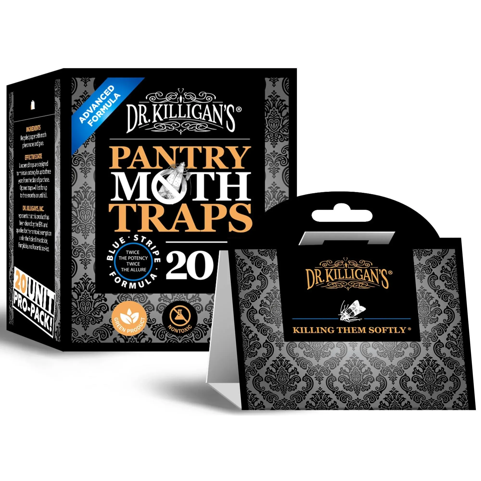 Dr. Killigan's Premium Pantry Moth Traps with Pheromone Attractant | Safe, Non-Toxic with No Insecticides | Sticky Glue Trap, Black