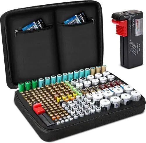 Battery Organizer Storage case with Tester can Hold 110 Battery Various Sizes for AAA, AA, 9V, C and D Size and Digital Battery Tester