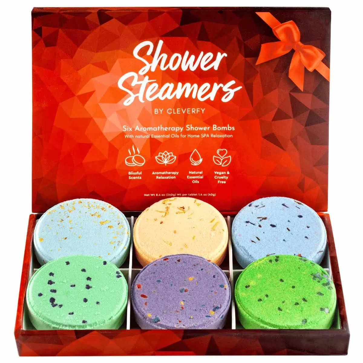 Cleverfy Aromatherapy Shower Steamers, RED 6 Pack Home Shower Spa Essential Oils