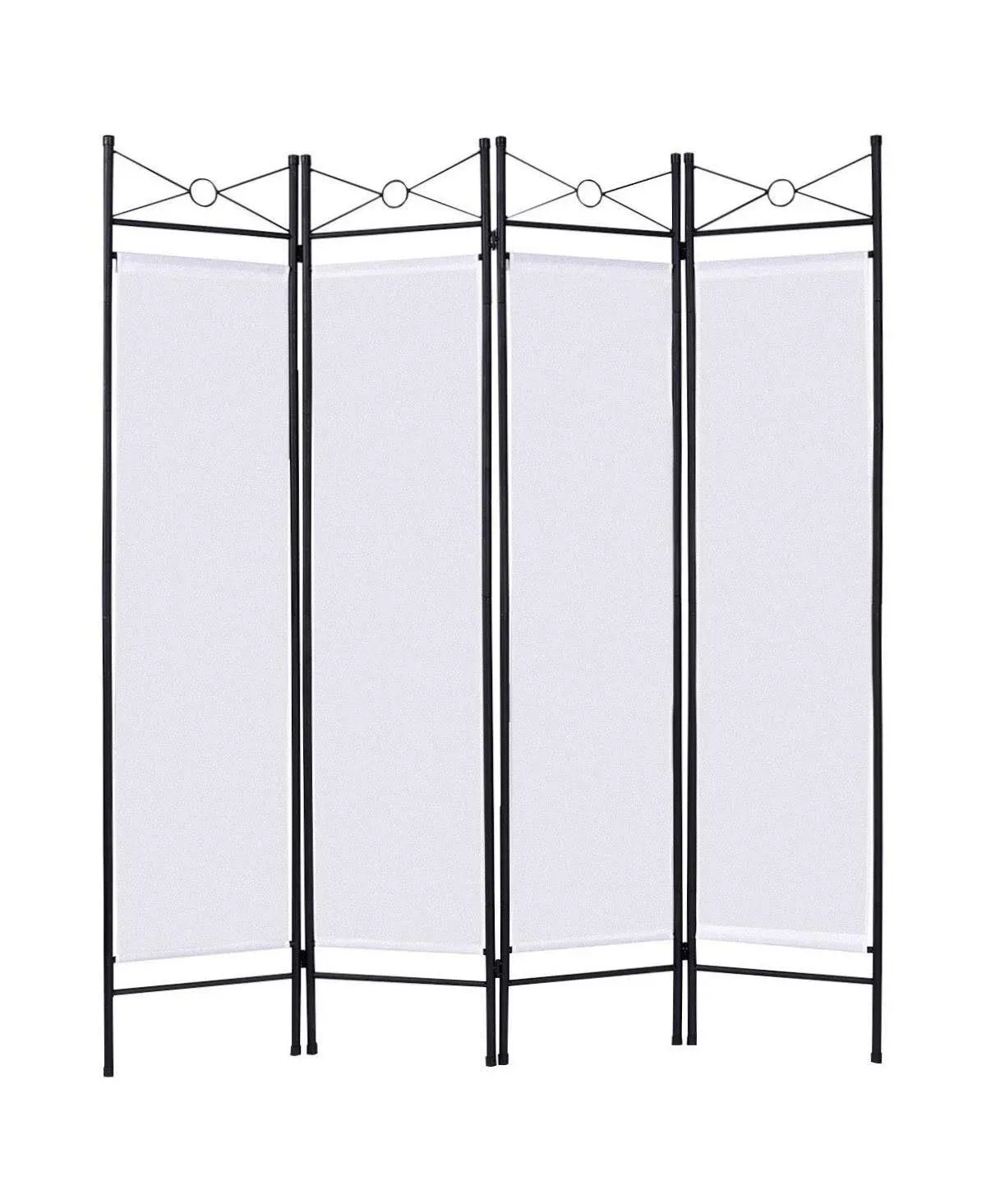 4 Panel Room Divider Privacy Screen Polyester Fabric Metal Frame Home White