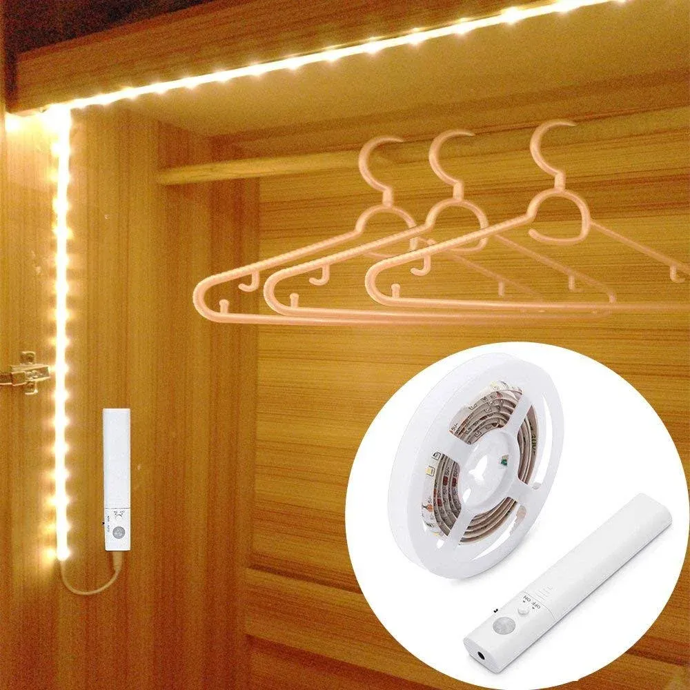 Motion Sensor Led Light Strip 1m Closet Lights Battery Operated 3000k Warm White