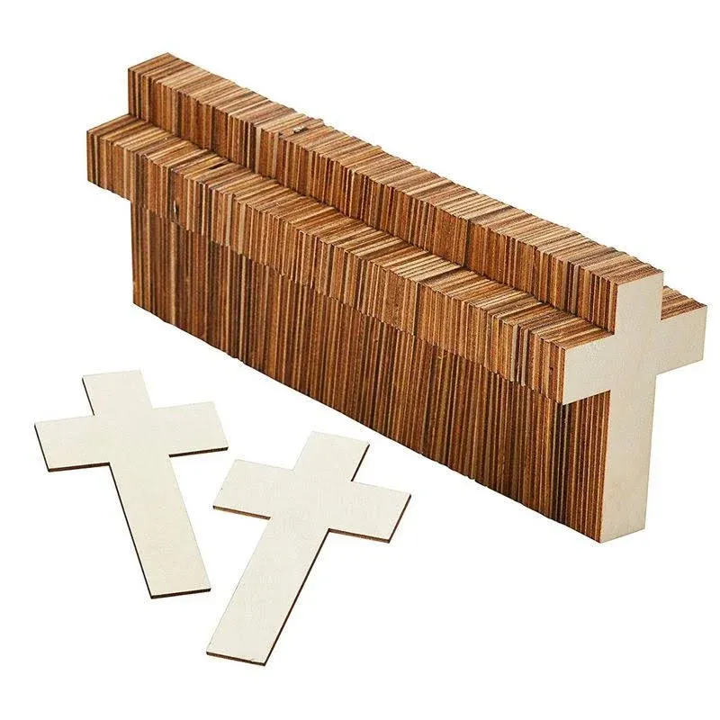 100 Pack Unfinished Wooden Crosses for Crafts, Bulk Cross Ornaments for Church, Easter Tree, Sunday School, DIY Projects, 4 x 3 in