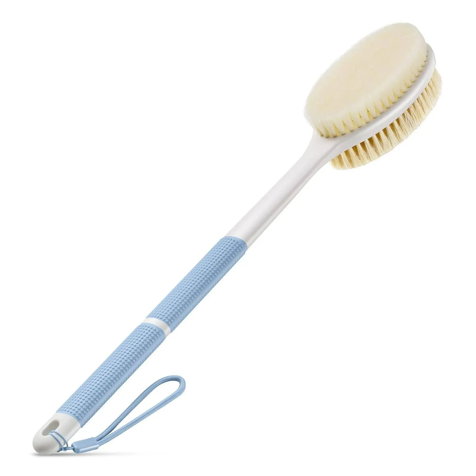 Backski Back Scrubber Anti Slip for Shower,Back Brush Long Handle with Stiff and Soft Bristles,Body Exfoliator for Bath or Dry Brush(Blue)