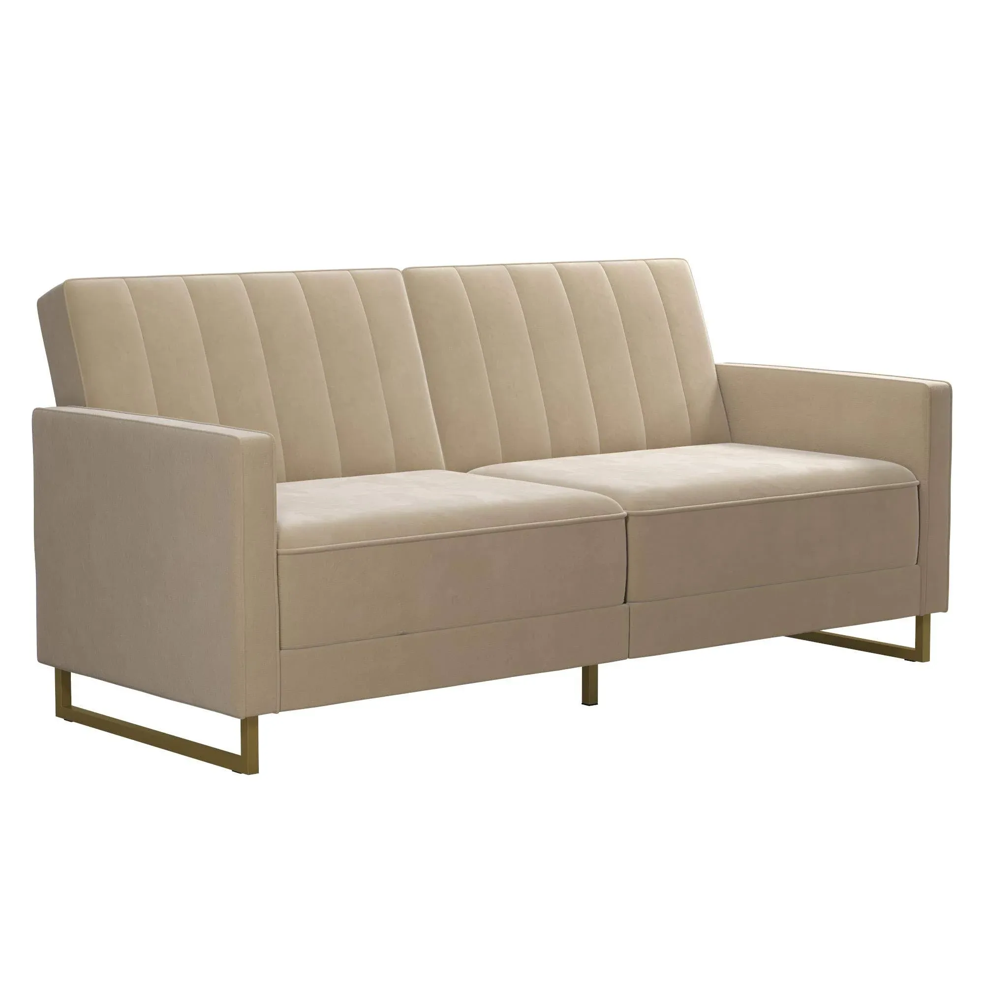 Novogratz Skylar Coil Futon, Modern Sofa Bed and Couch, Ivory Velvet