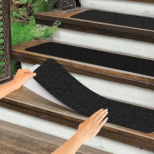 ToStair Non Slip Outdoor Stair Treads,6"x24"(8-Pack),Black Pre-Cut 80 Grit Anti Slip Grip Tape,Non Skid Heavy Duty Traction Adhesive Step Stripes for Staircase,Skateborad and Deck.